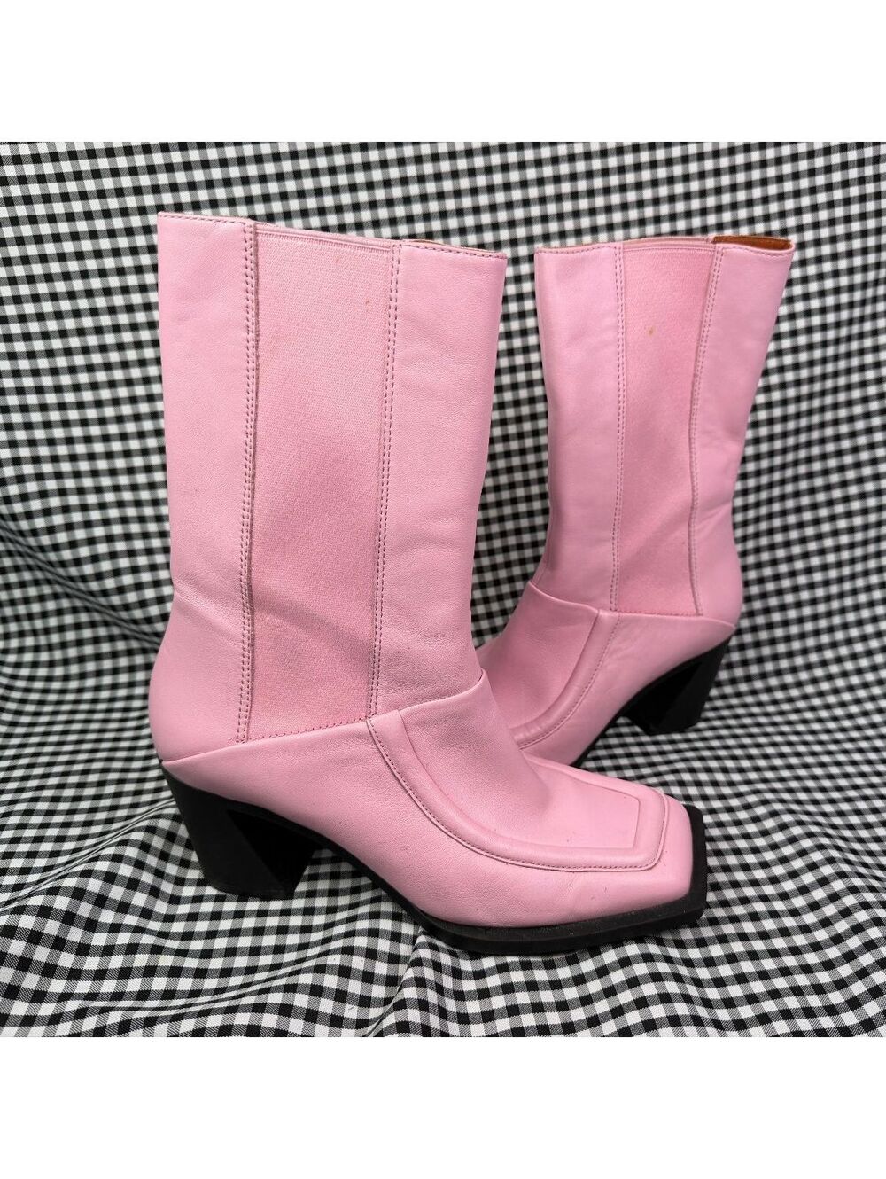 Camper Karole Pink Leather Square Toe Chelsea Boots Women EU 37 Block Heel Y2K